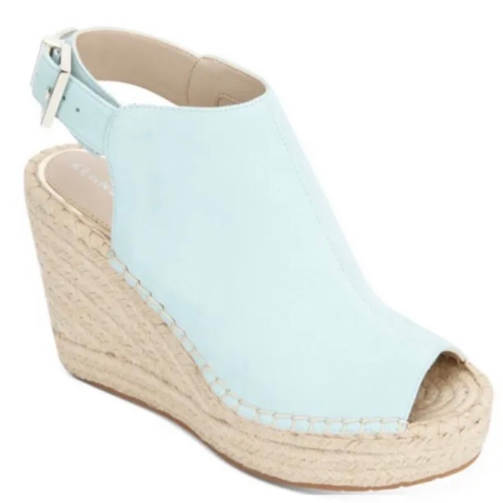 NIB Kenneth Cole Sz 8.5 Wedge Espadrille Aqua Mint Open Toe Sandals